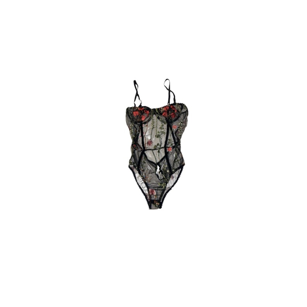 🆕 Black Floral Embroidered Lingerie Teddy - Women’s Size Large